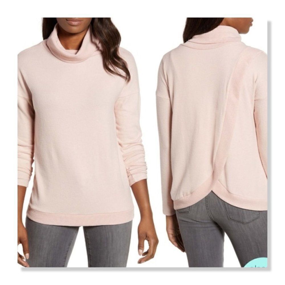 GIBSON | Reversible Drape Turtleneck Sweater - [Petite XS, Light Pink]